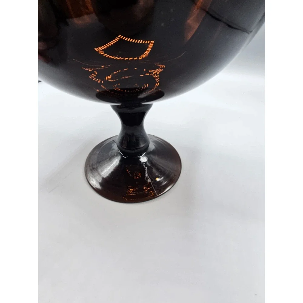 Vintage‎ Large Rootbeer Glass Compote Vase Ruffled Edges Large 9